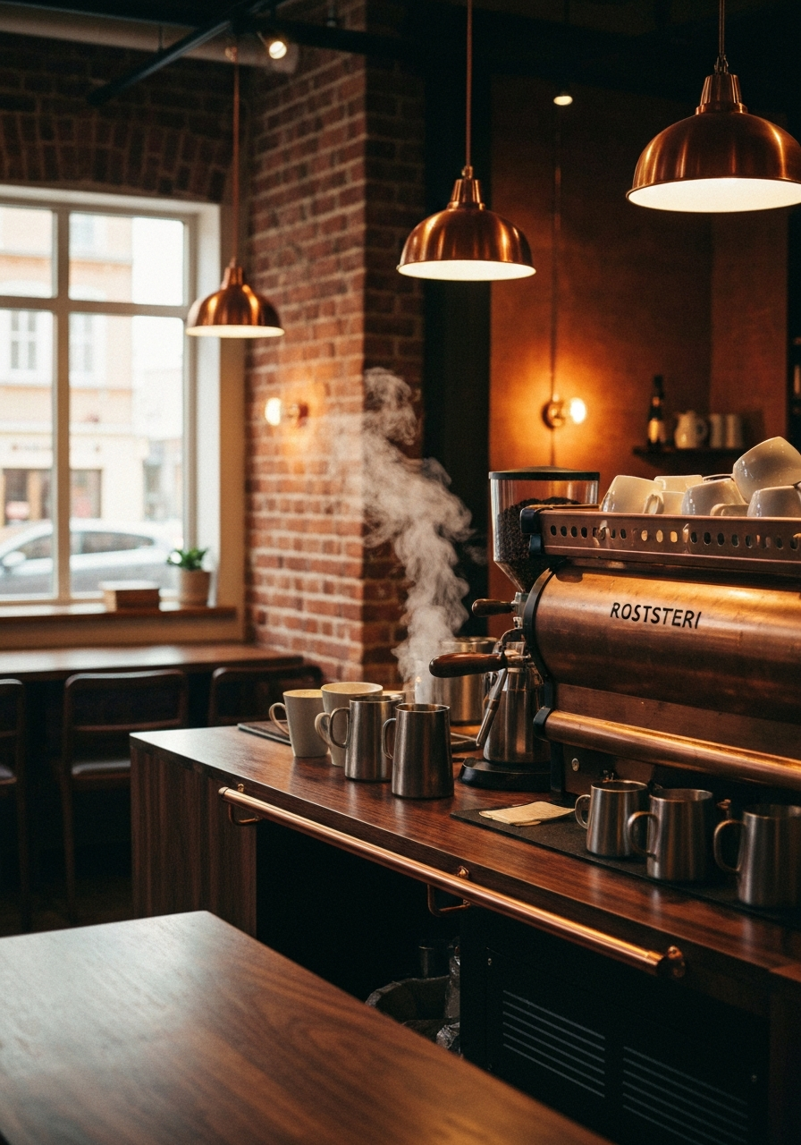 Roststeri Basement roastery Vintage machine · copper glow · 3/4